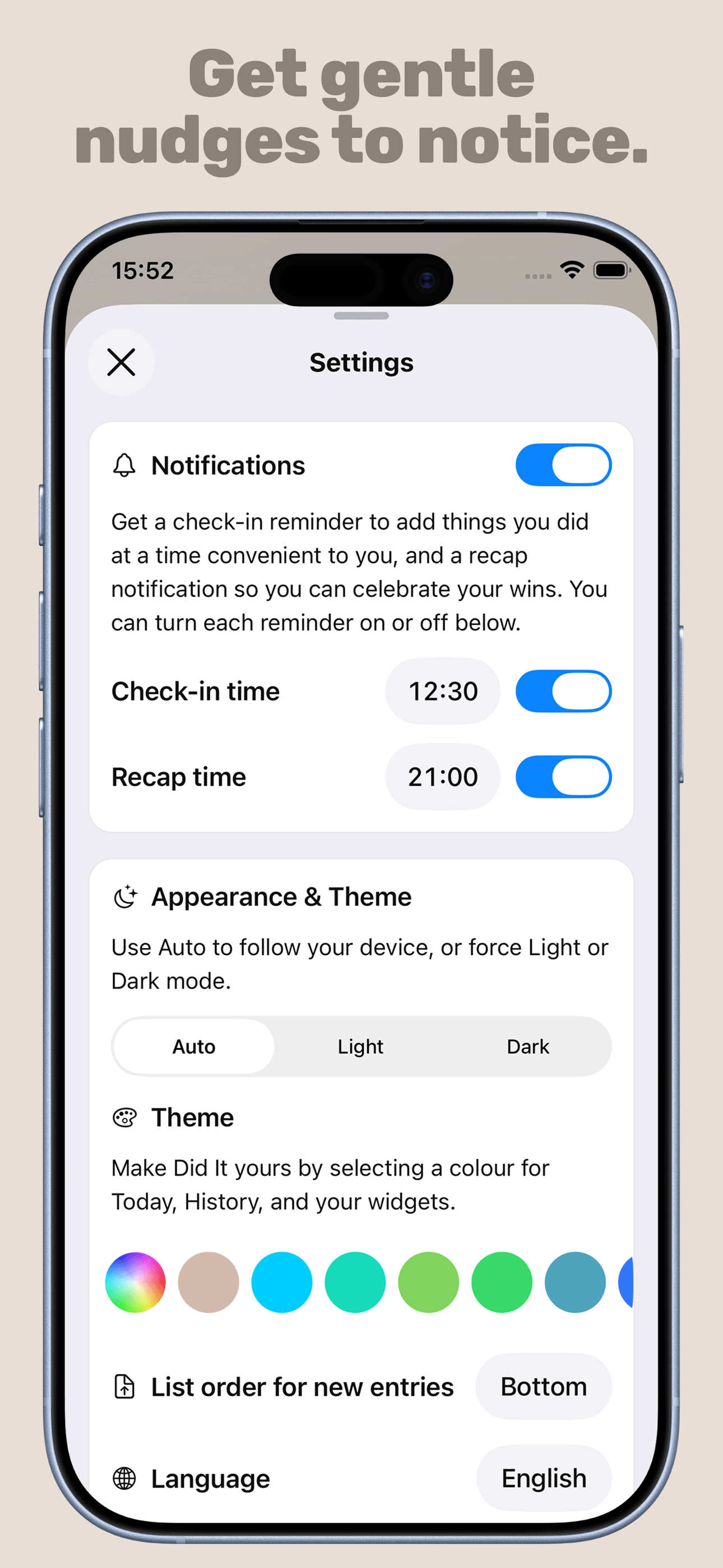 Get gentle nudges to notice – settings reminders