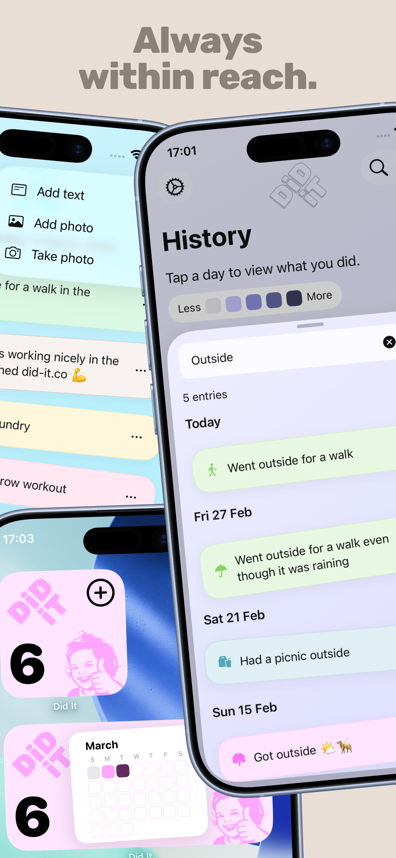 Always within reach – history and widgets