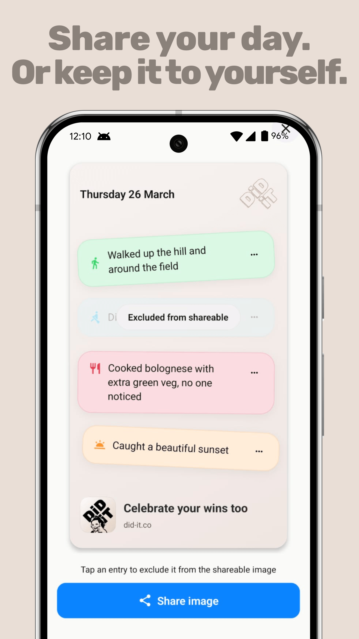 Share your day. Or keep it to yourself. – Did It on Android