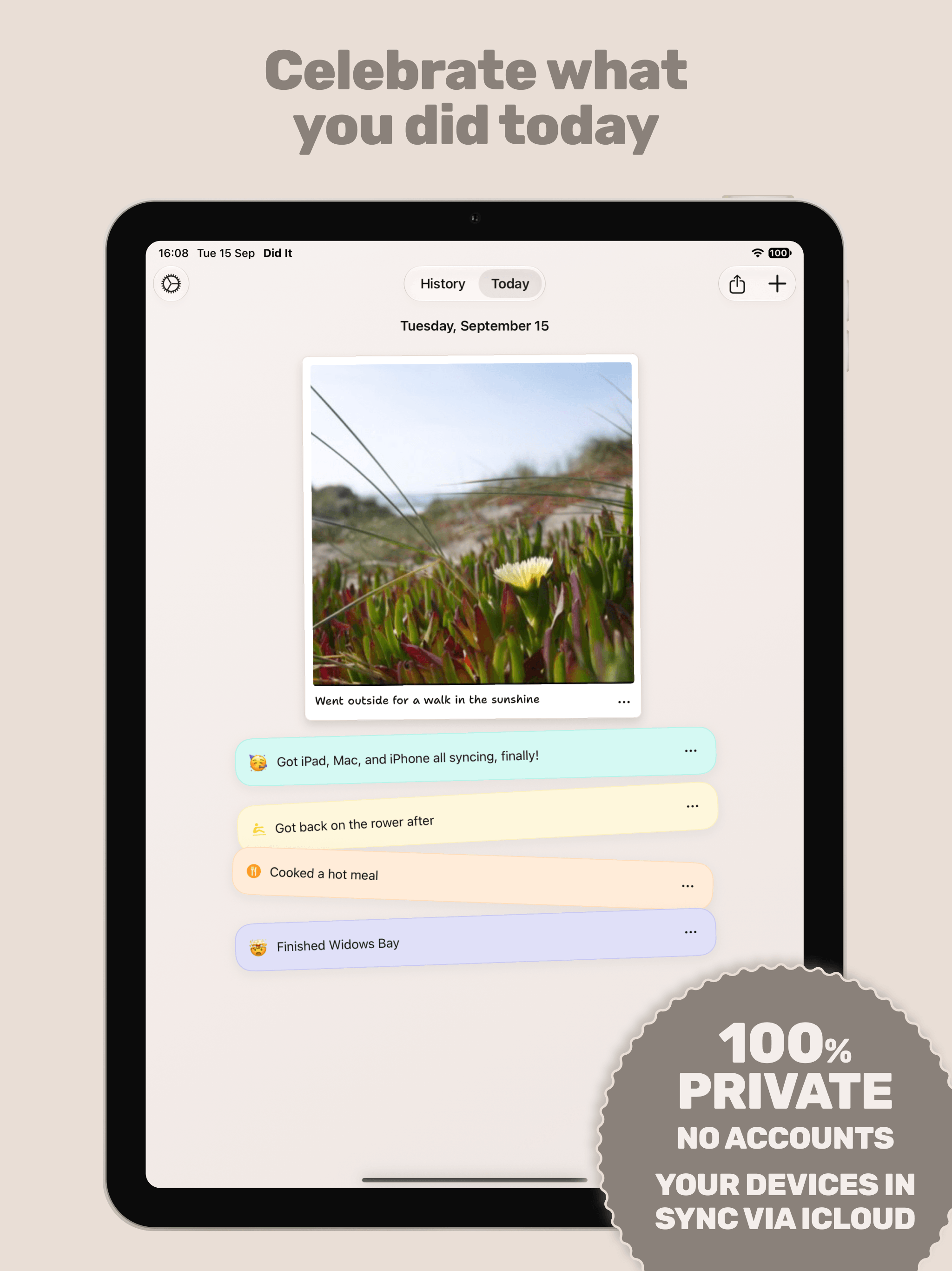 Celebrate what you did today. – Did It on iPad & Mac