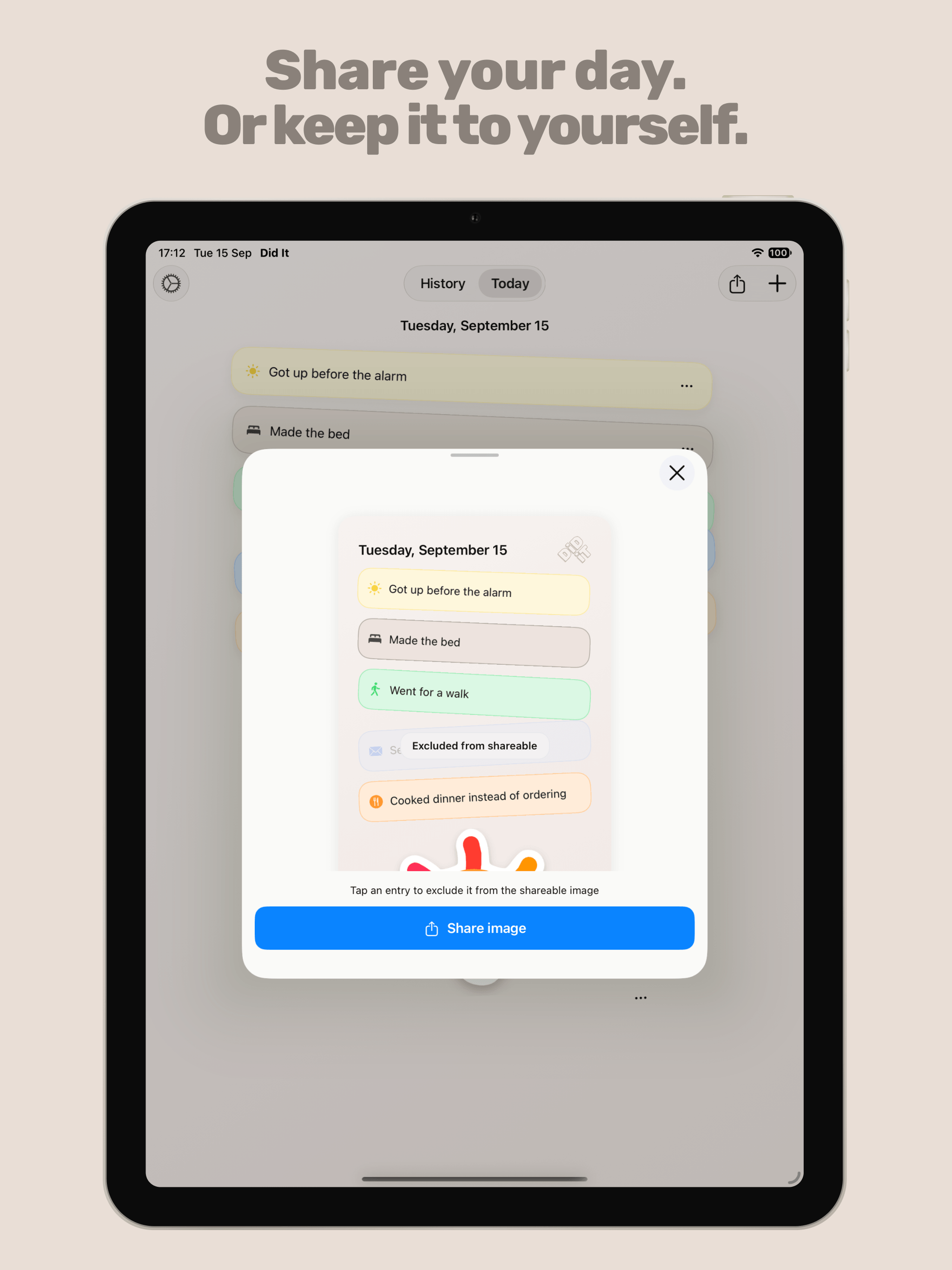 Share your day. Or keep it to yourself. – Did It on iPad & Mac