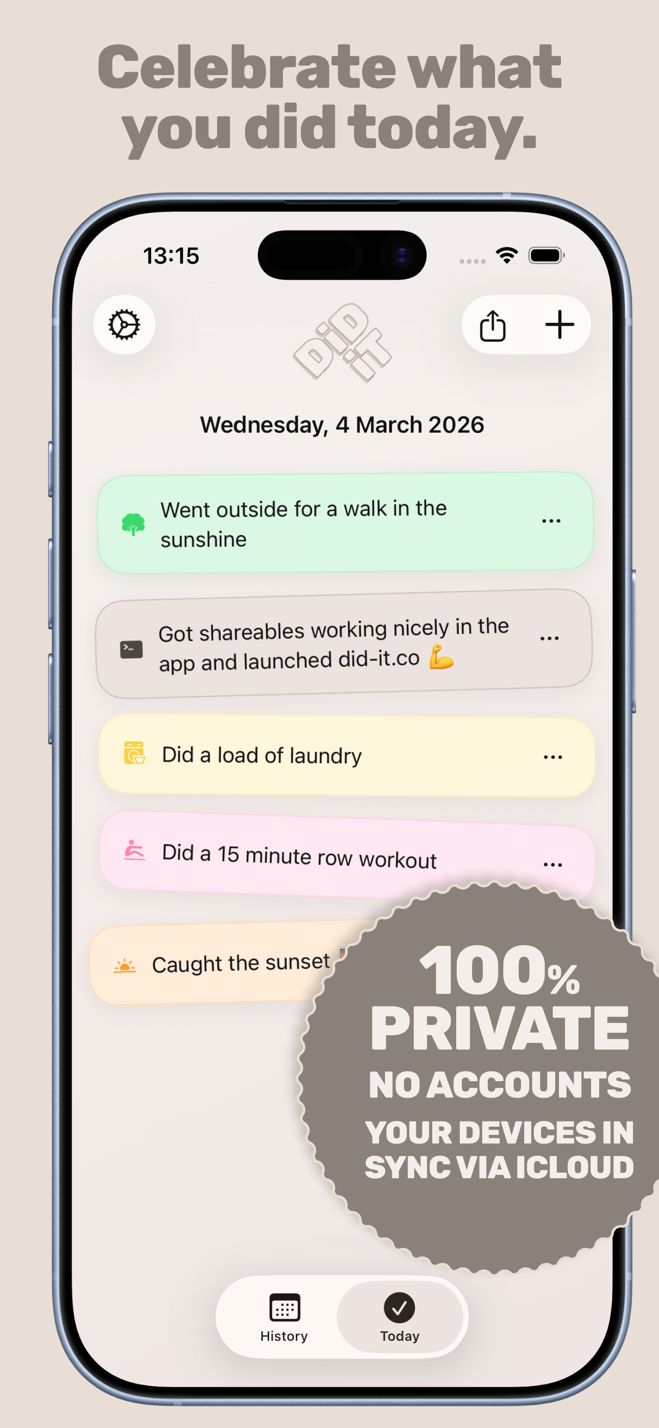 Celebrate what you did today. – Did It on iPhone