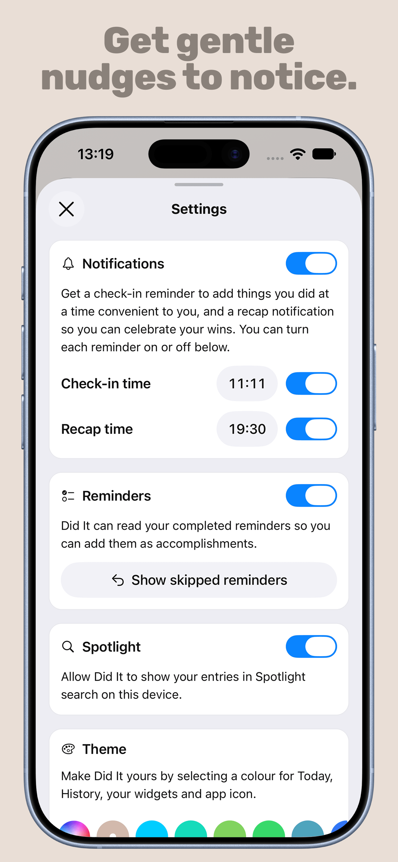 Get gentle nudges to notice. – Did It on iPhone
