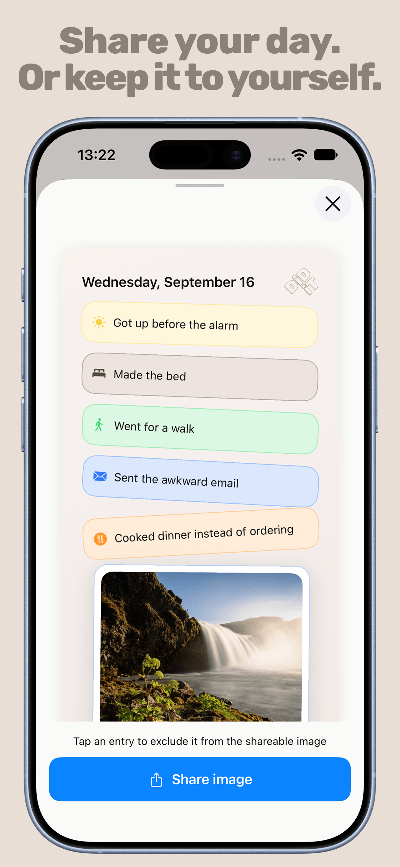 Share your day. Or keep it to yourself. – Did It on iPhone